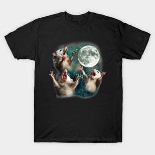 Three Possum Moon  3 Opossum Weird Cursed Meme T-Shirt